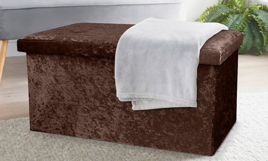 Image 10: Crushed Velvet Folding Storage Ottoman - Double Size