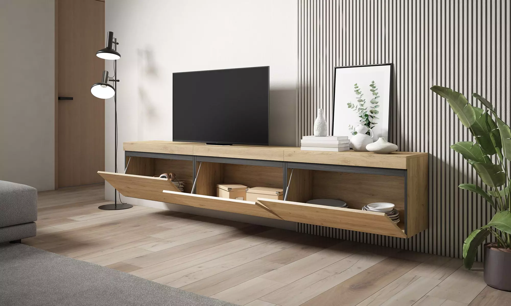 TV-Möbel opt. mit elektrischem Kamin