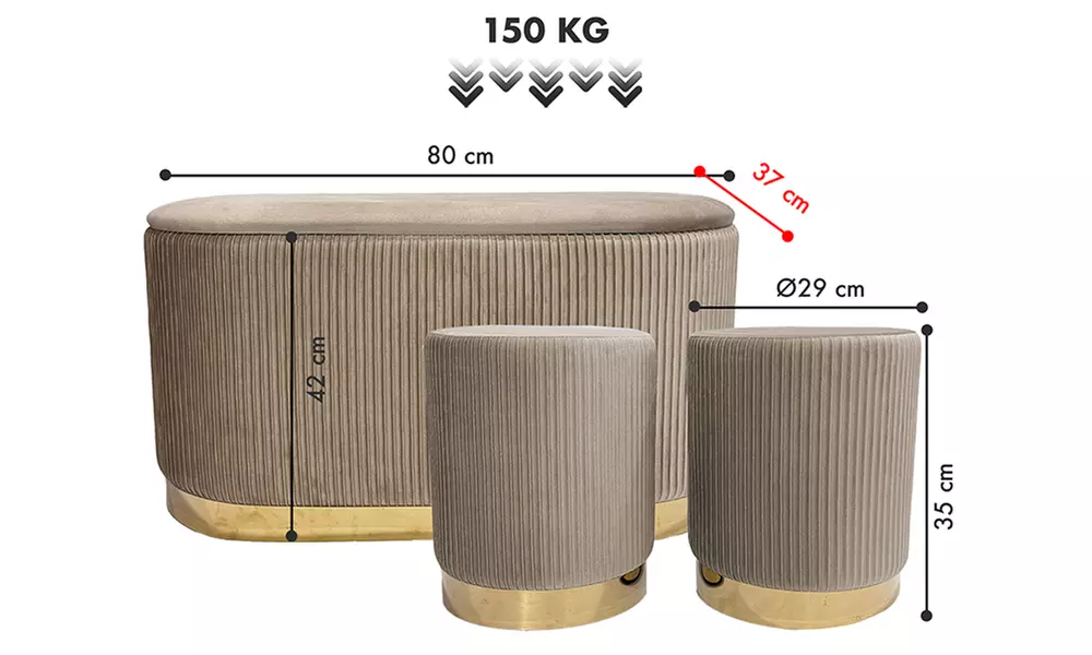 Set di 3 pouf moderni in velluto