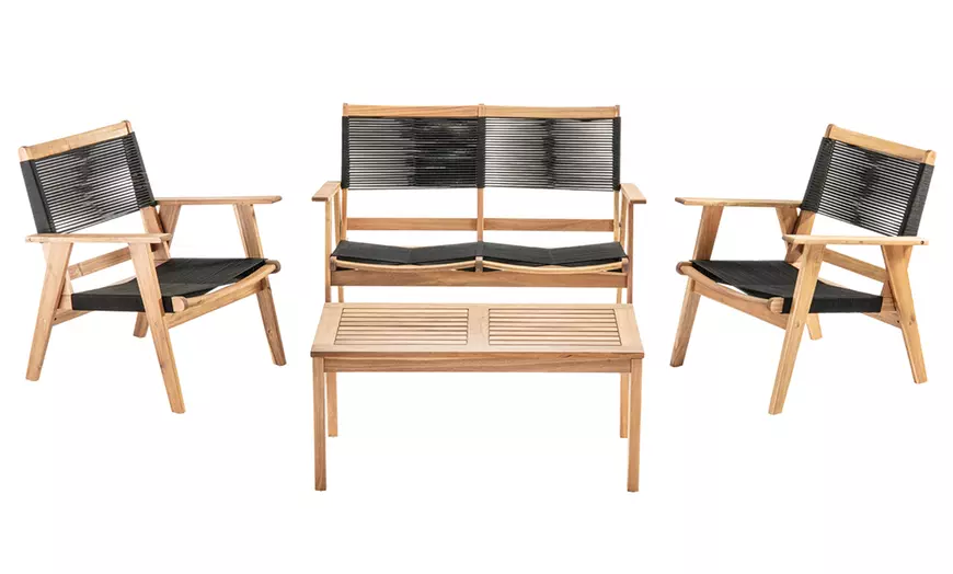 Image 3: Garden Gear Acacia Black String Sofa Set