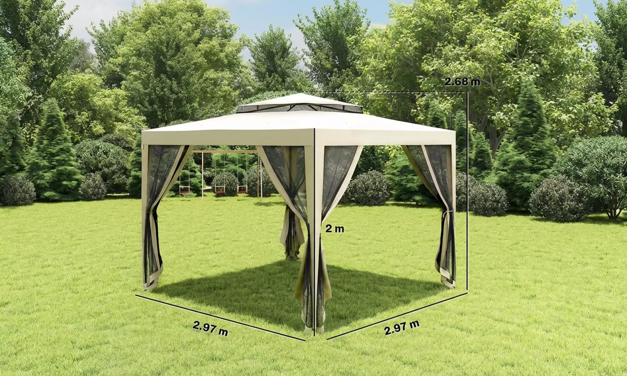 Outsunny 3 x 3m Party Gazebo with Mesh Sidewalls and Vented Roof