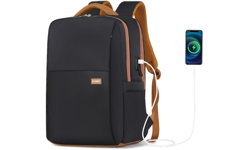 Image 12: KONO Laptop-Rucksack mit USB-Ladefunktion