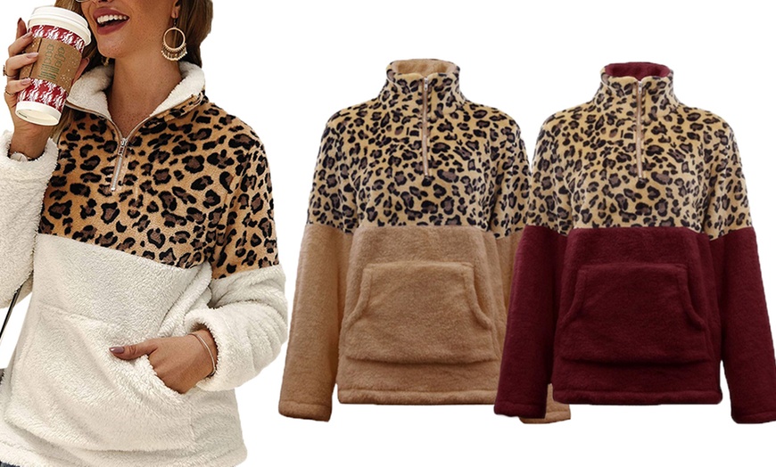 Image 2: Animal Print Plush Sweater