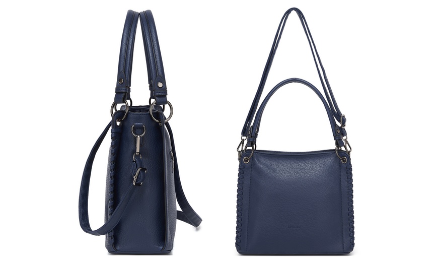 Image 21: Miss Lulu Women PU Leather Crossbody Handbag with Woven Accents