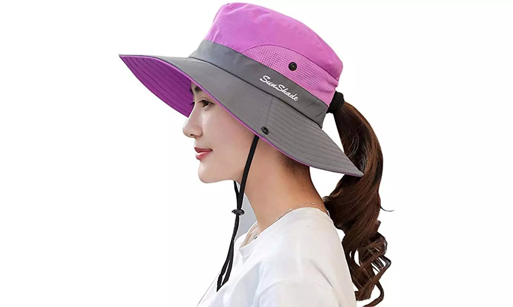 Womens UV Protection Hat Foldable Wide Brim Ponytail Sun Hats