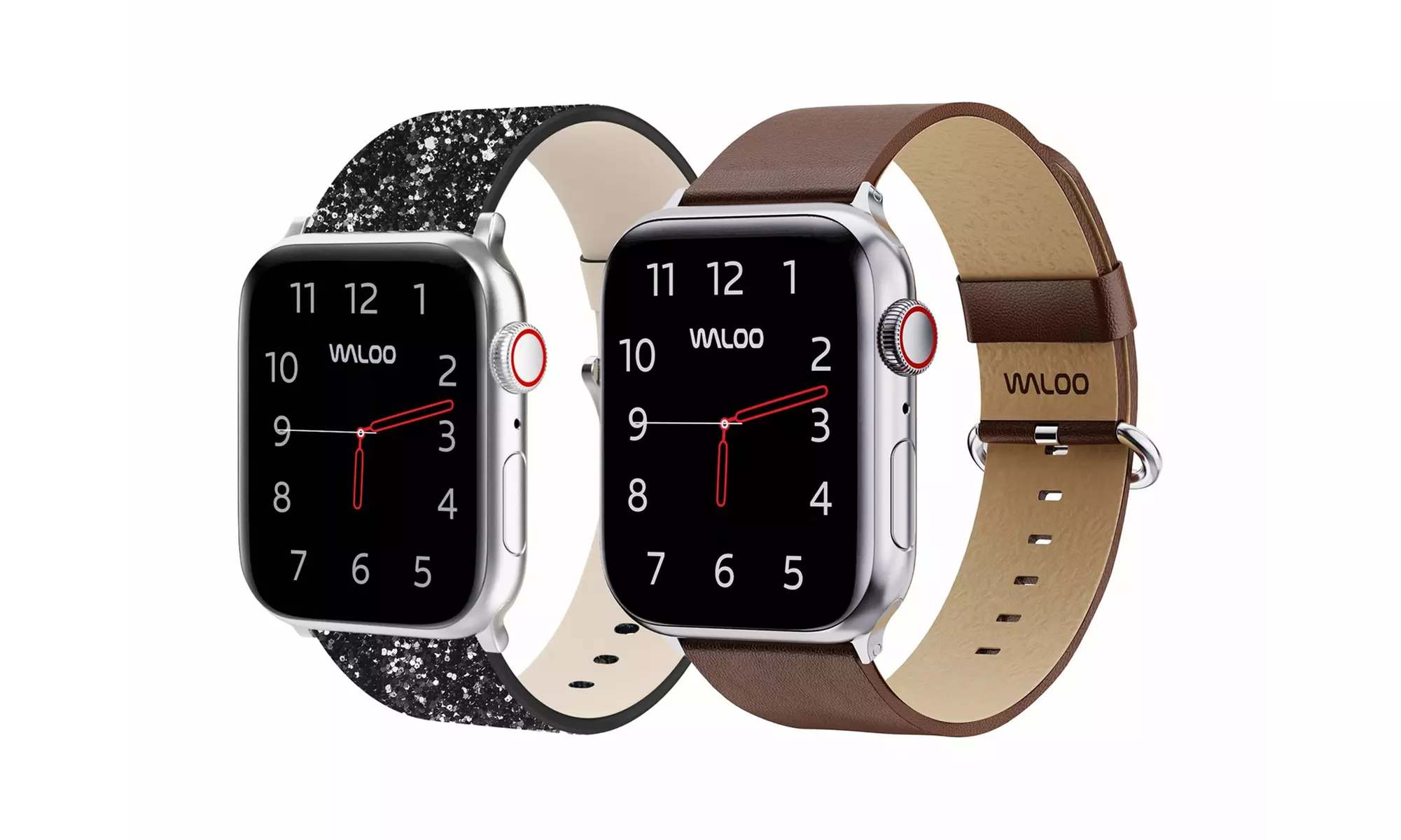 Waloo 2 Pack Leather Bling & Leather Grain Apple Watch Bands