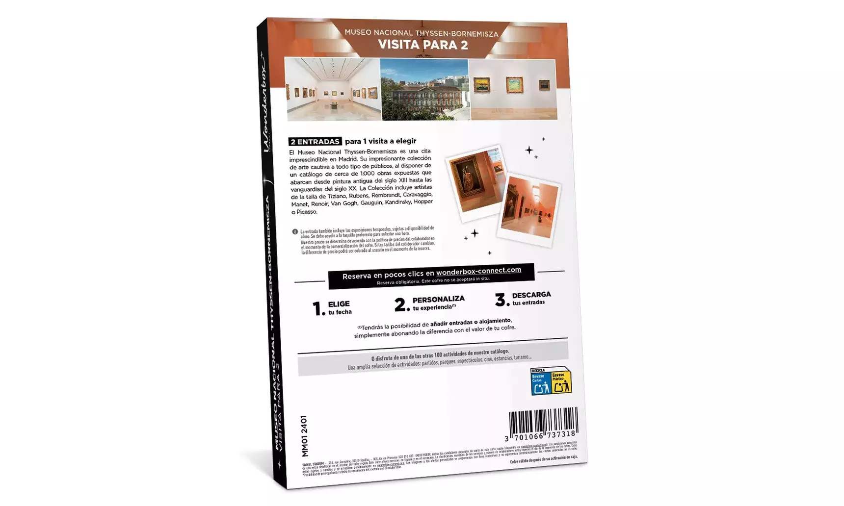 Cofre canjeable por 2 entradas al Museo Thyssen con Wonderbox Connect