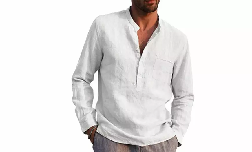 Image 8: Linnen shirt met lange mouwen en V-hals