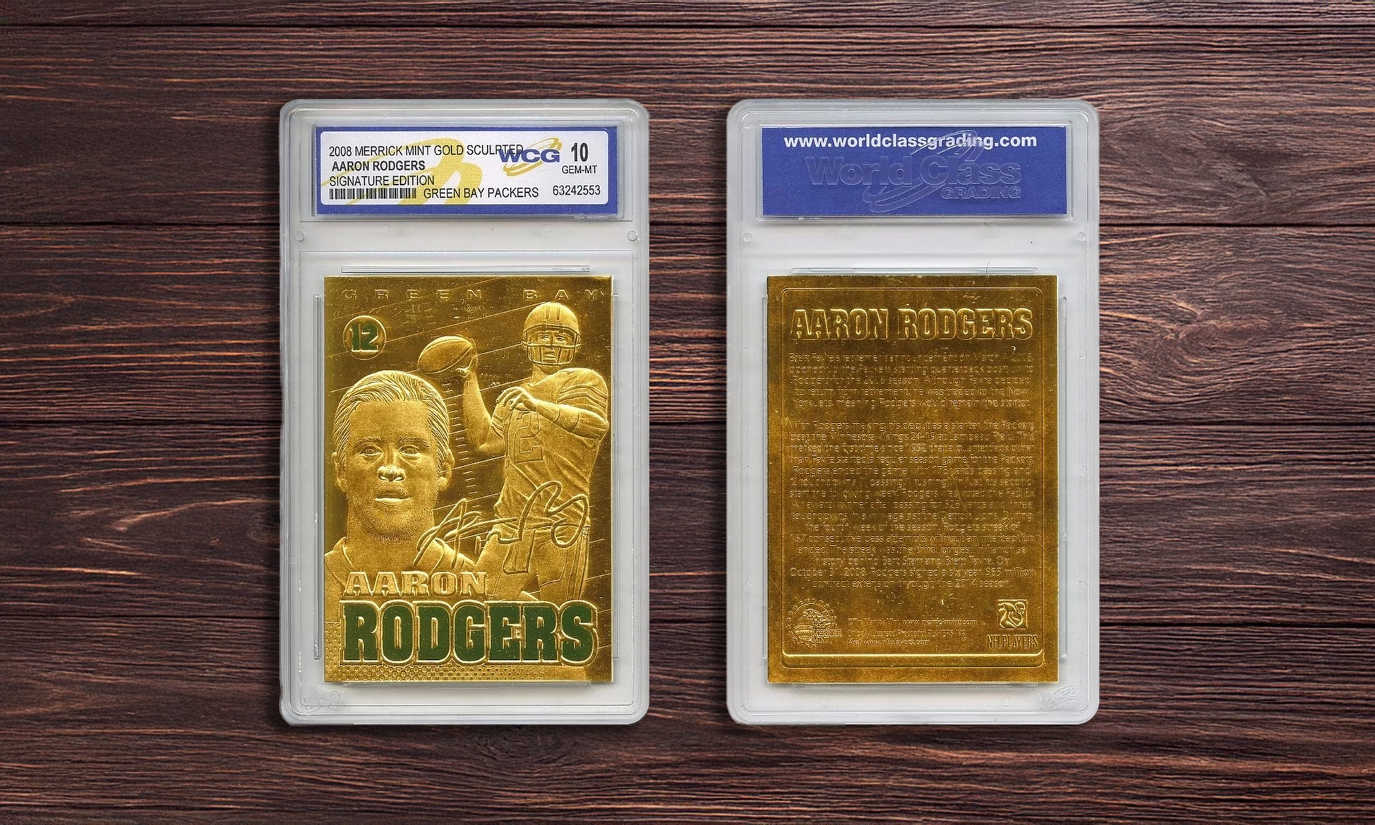 2008 AARON RODGERS Sculpted NFL Green Bay Packers 23KT Gold Card Gem Mint 10