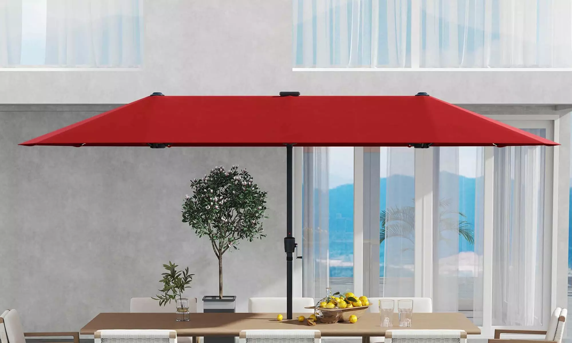 Costway 13ft Outdoor Double-Sided Table Umbrella with Optional LED Lights