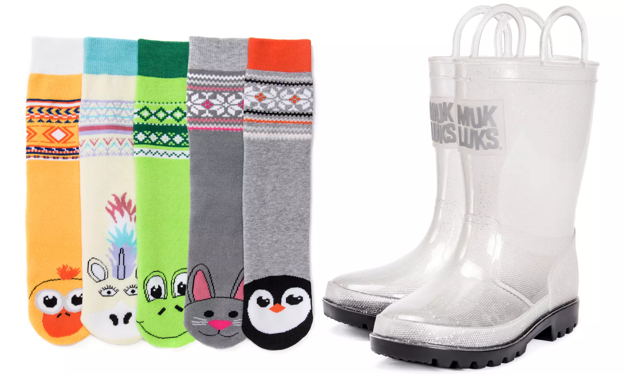 Muk Luks Kids' Molly Rain Boots with 5 Pairs of Socks - Second Medium