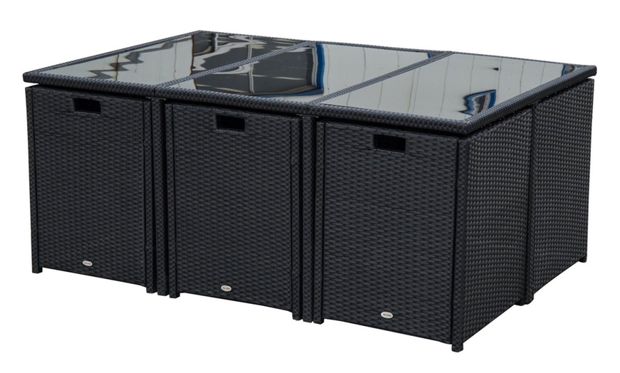 Image 8: 10 Seater Outsunny Rattan-Effect Patio Dining Set with Glass-Top Table