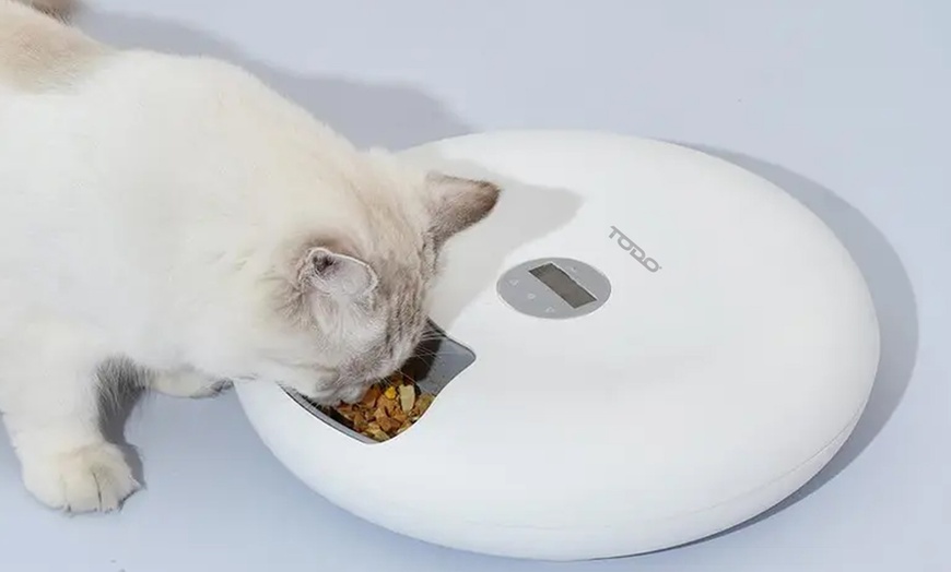 Image 1: Smart Six-Meal Automatic Pet Feeder with LCD Display & USB Power