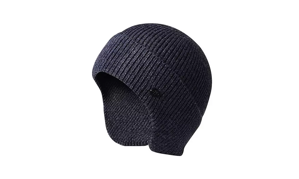 Men Plain Knit Winter Warm Fleece Cap Hat Beanie Ear Flaps Work Outdoor