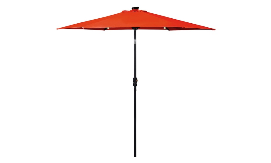 Image 12: 9ft. Patio Umbrella Solar LED Lights Steel Tilt with Crank