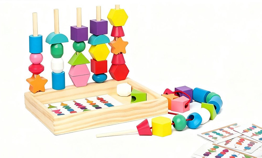 Image 2: 25 Beads Wooden Lacing Toy Set; Educational and Interactive Fun