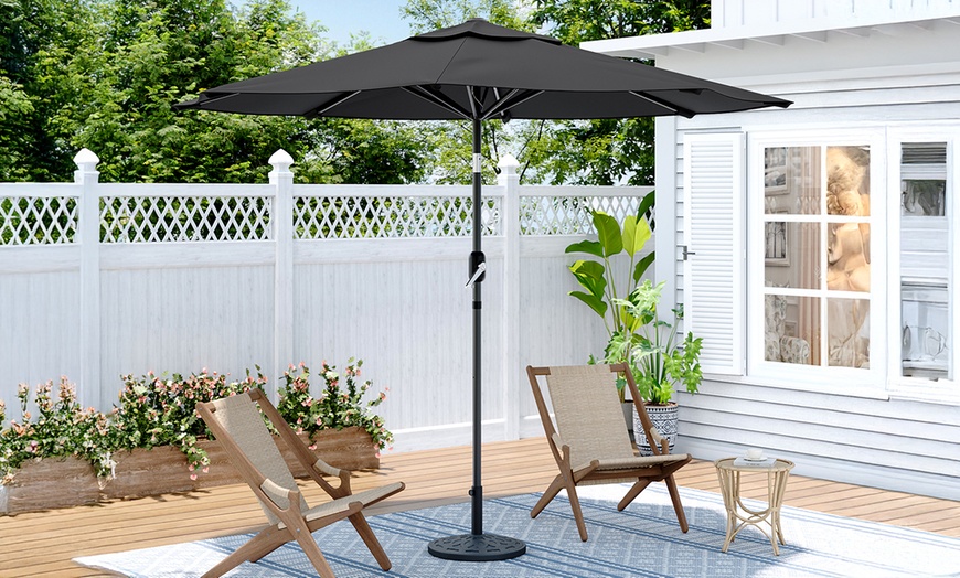 Image 14: Large 3m Black Rotating Outdoor Parasol with Multiple Base Styles