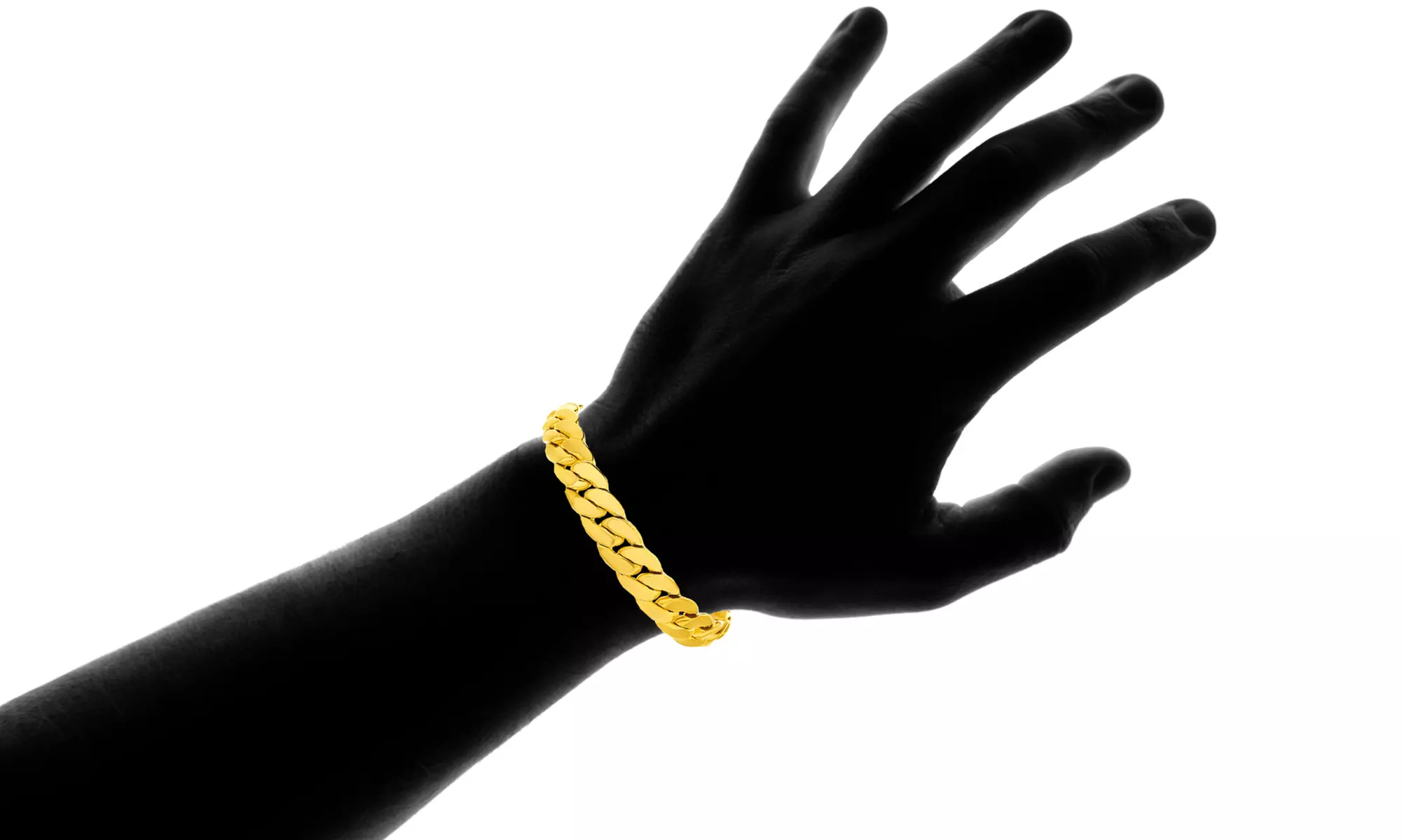 Men's 11MM Cuban Chain Bracelet in 14K Gold over Brass by Arturo Zeta - Second Medium