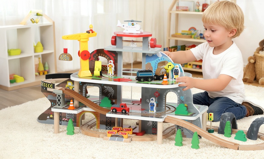 Image 1: AIYAPLAY Wooden Train Set, Mine-Themed or with Crane