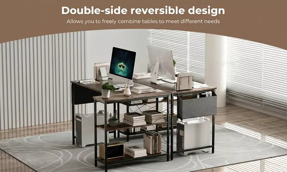 Levede Reversible L-Shaped Corner Desk with Shelving
