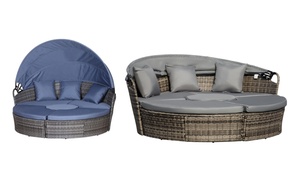 Outsunny Round Rattan Sofa Bed with Retractable Canopy Outsunny Round Rattan Sofa Bed with Retractable Canopy