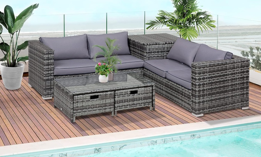 Image 1: Outsunny Four-Piece Rattan-Effect Outdoor Furniture Set