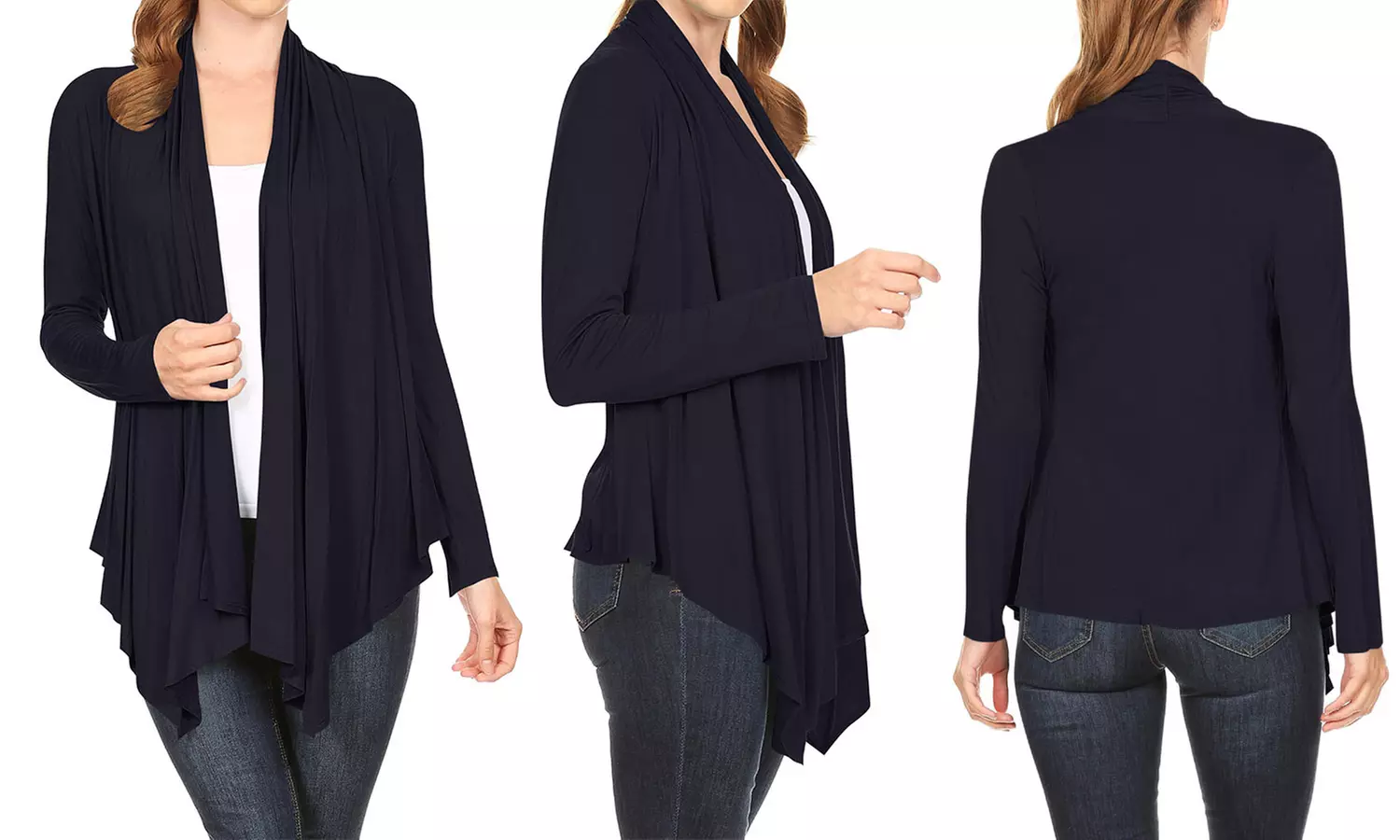 Women's Long Sleeve Draped Neck Open Front Solid Cardigan