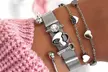 Italian Stainless Steel Layered Crystal Mesh Heart Lock Charm Bracelet by Barzel - Second Medium