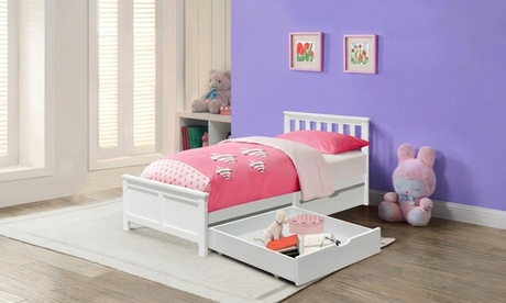 Groupon Unisex Grey 3Ft Wooden Bed Frame With Sliding Drawers: Bed Frame Only
