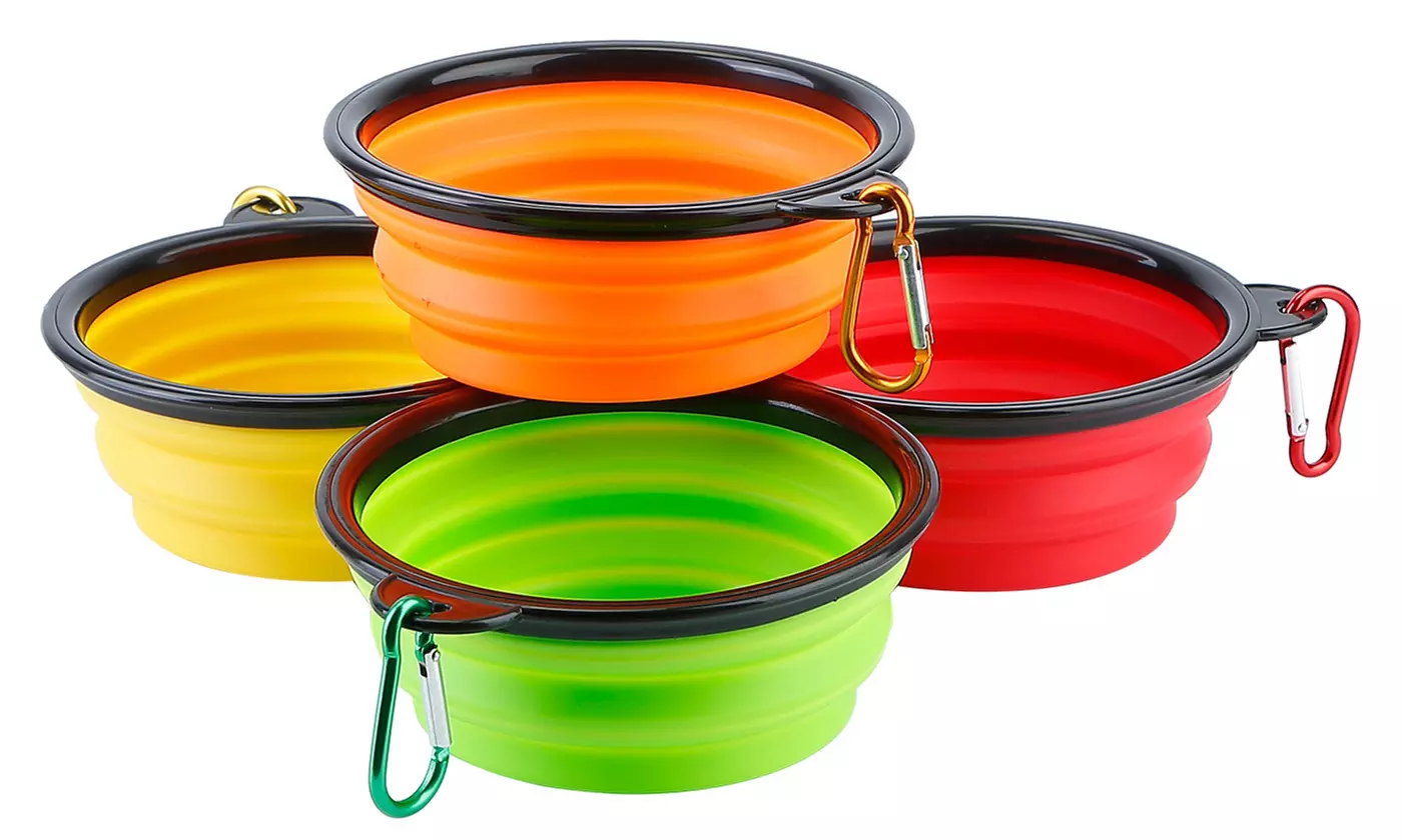 PetLuv Collapsible Silicone Travel Dog Bowls with Carabiners (4-Pack)