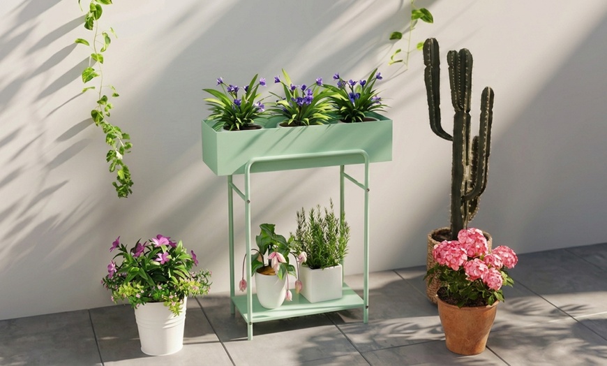 Image 7: Outsunny 2-Tier Metal Plant Shelf