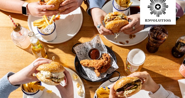 Burgers, Pizzas, Tapas or Boozy Brunch at Revolution Bars!