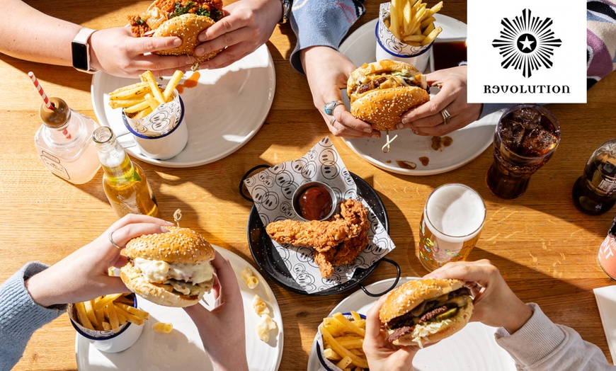 Image 1: Burgers, Pizzas, Tapas or Boozy Brunch at Revolution Bars!