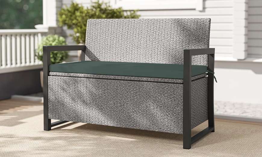 Image 1: Outsunny 151.5L Storage Garden Bench with Cushion