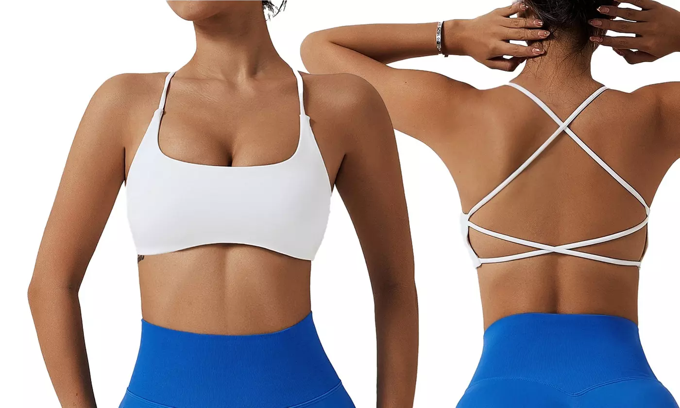 N'POLAR Women's Cross Back Sports Bra Padded Strappy Light Support Workout Bra
