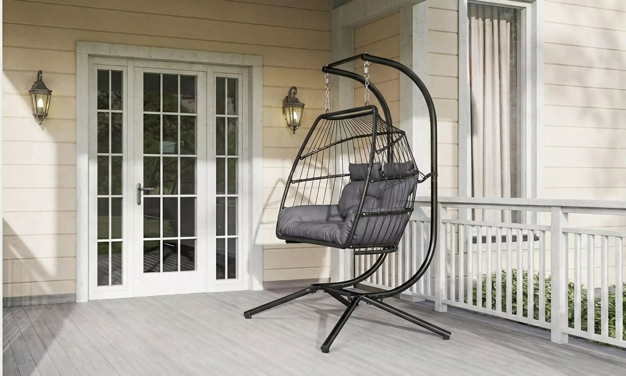 Outsunny Double Egg Rattan-Effect Swing Chair in Dark Grey