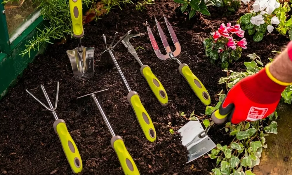 5-Piece Garden Hand Tool Set - Stainless Steel with Soft Grip Handles