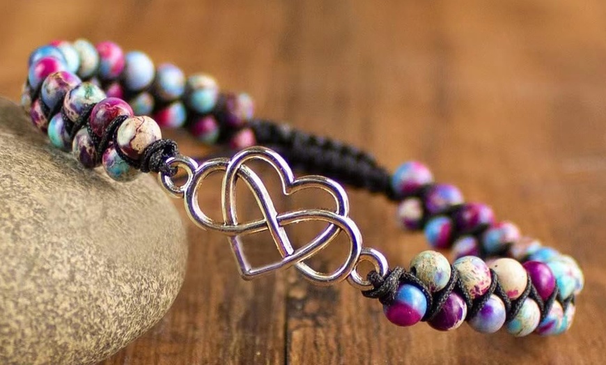 Image 1: 1x oder 2x Jaspis-Edelstein-Armband mit Herz-Anhänger