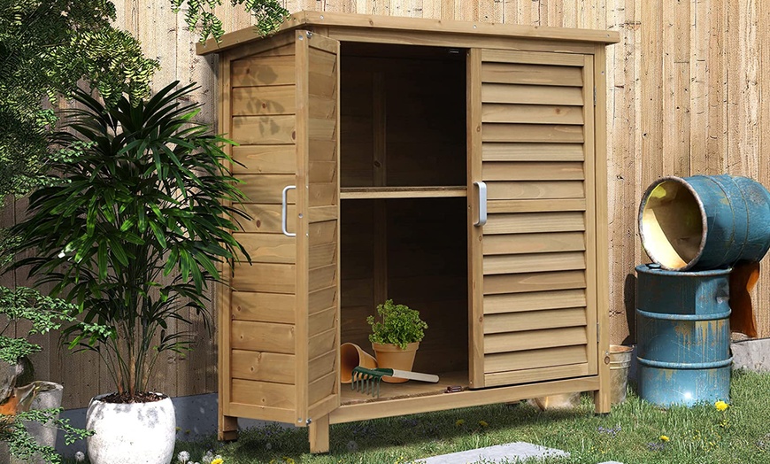 Image 8: Outsunny Wooden Garden Storage Sheds in Grey or Natural Wood