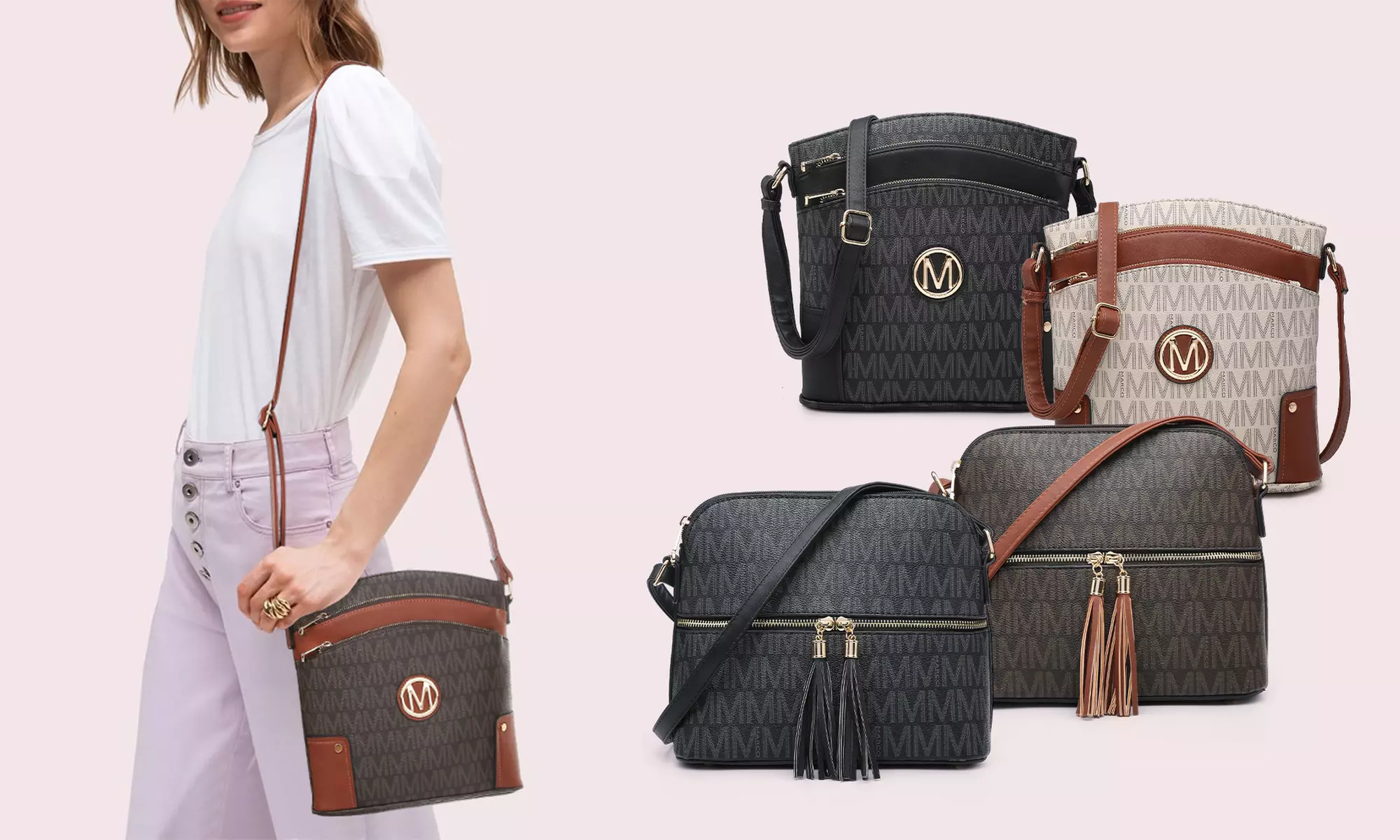 MMK COLLECTION Amanda M Crossbody Purse with Zipper Pocket - Primary Image