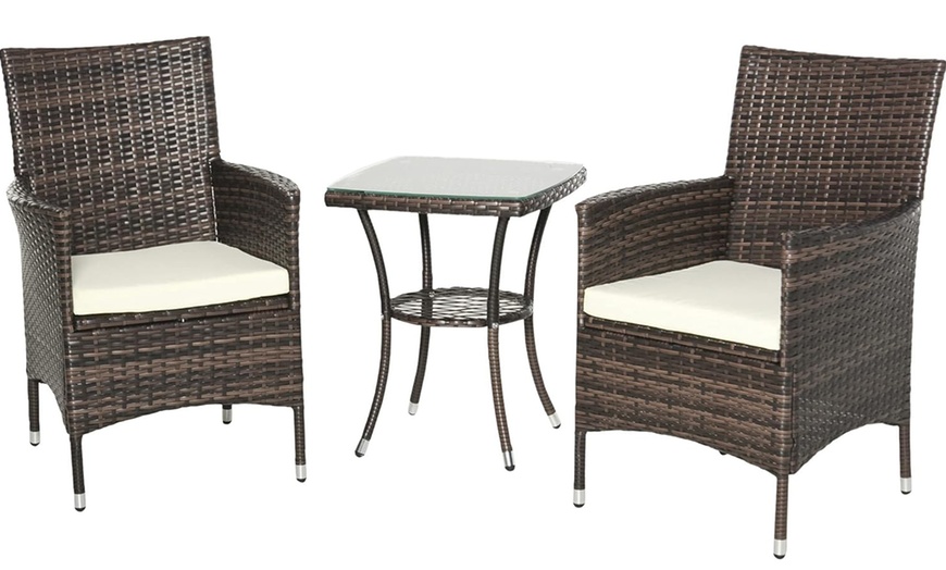 Image 2: Outsunny Three-Piece Outdoor Rattan-Effect Bistro Set 