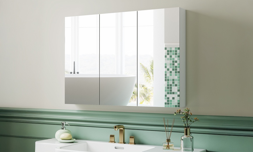 Image 1: HomCom Arched Bathroom Mirror Cabinet in Two Styles