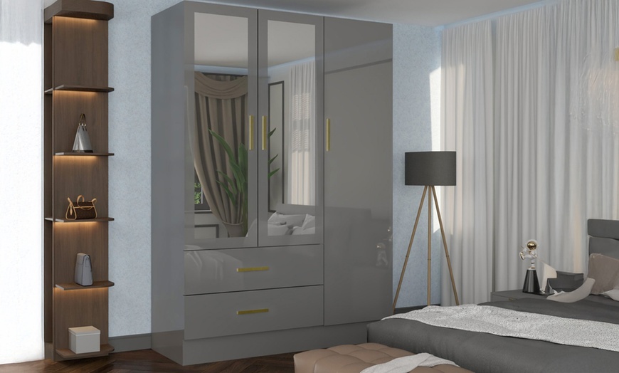 Image 6: High Gloss Wardrobe with Mirrored Door
