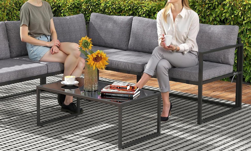 Image 2: Outsunny 3 Piece L Shaped Garden Furniture Set with Cushions