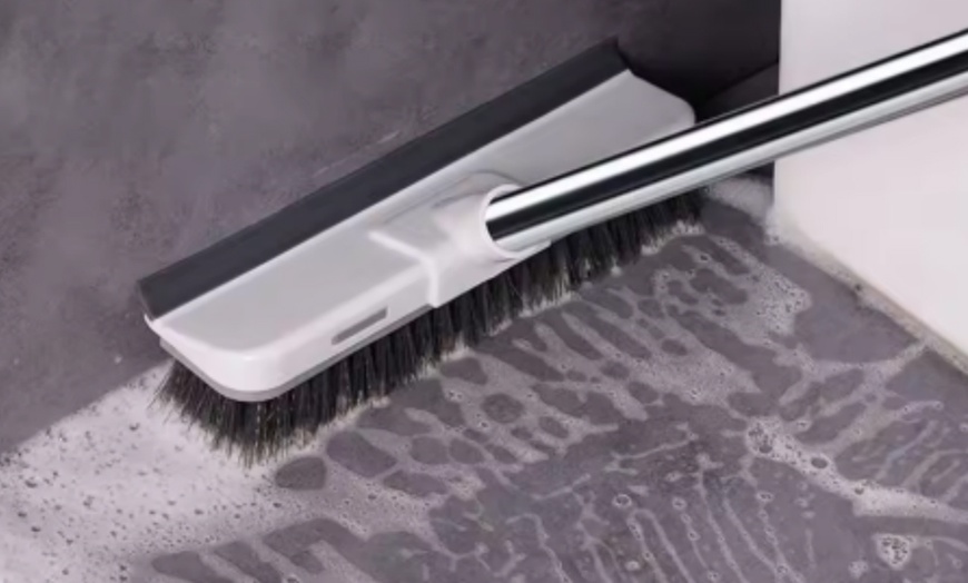 Image 1: Dual-Purpose Scraper And Brush Long-Handled Floor Scrubber