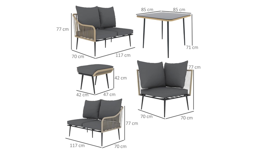 Image 5: Outsunny Six-Piece Steel Garden Sofa Set with Tempered Glass Table
