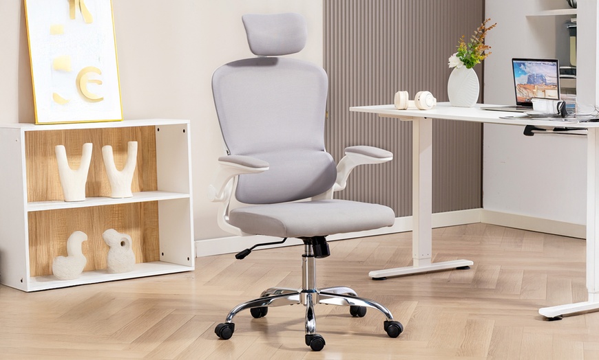 Image 1: HomCom High Back Mesh Computer Desk Chair with Lumbar Support