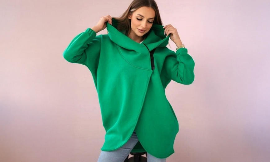 Image 7: Women’s Casual Hooded Fleece-lined Solid Color Sweatshirt Jacket