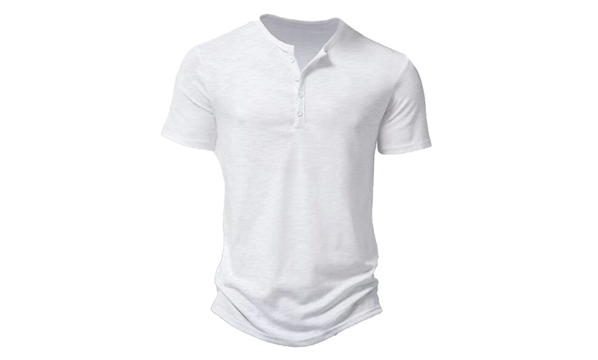Image 3: Men's Solid Colour Henley Collar Polo T-Shirt