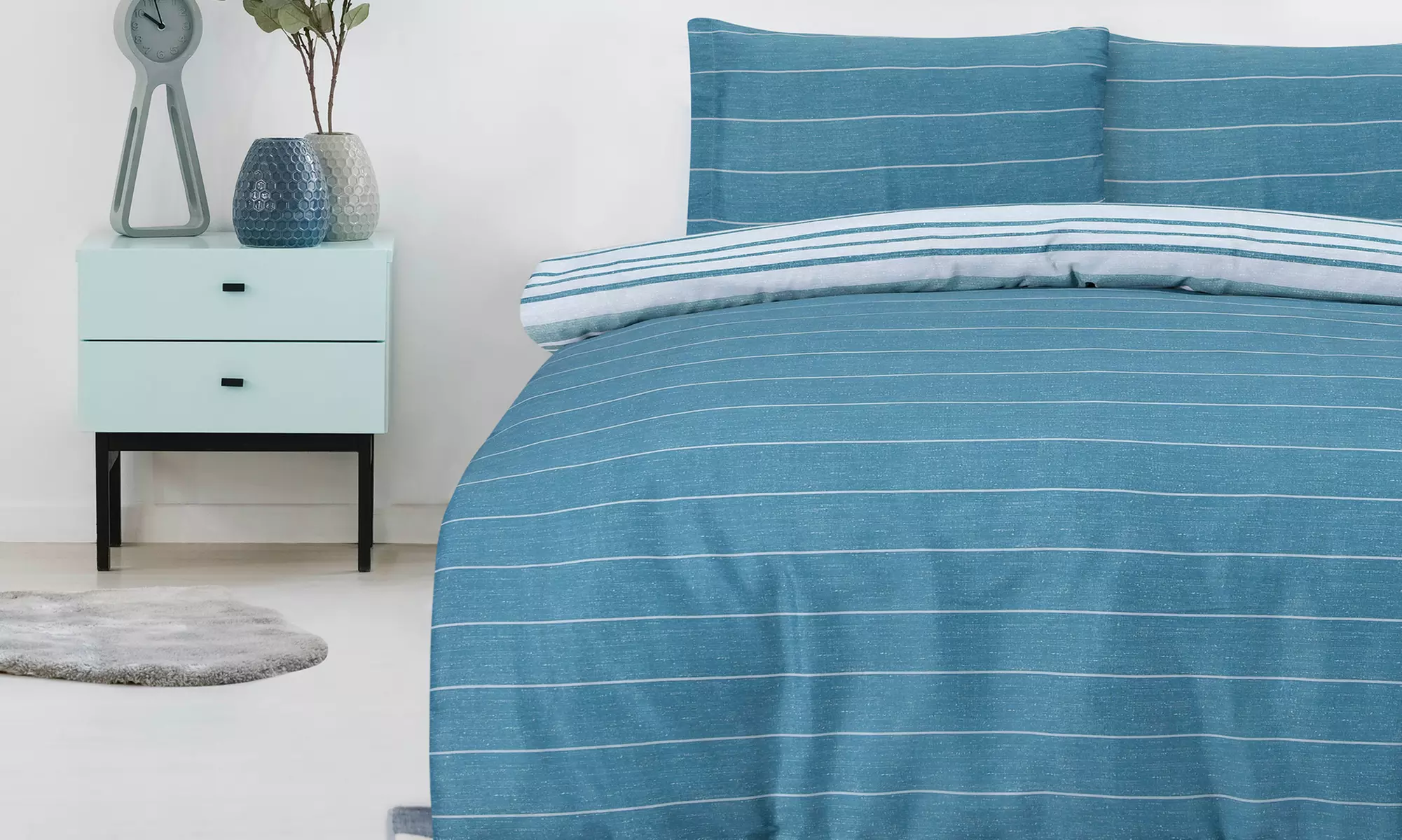 Smart Living Reversible Textured Stripe Duvet Set